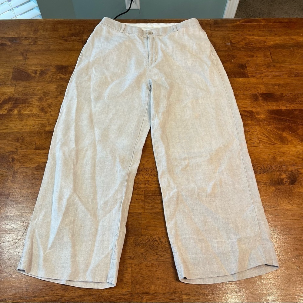 Gap women’s 100% linen tan ivory womens cropped pants size 2